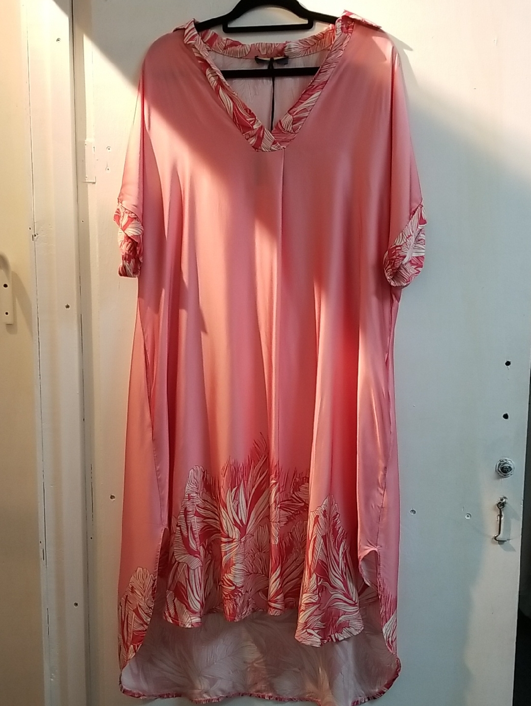 Women's Pink Floral-Trim Caftan Dress